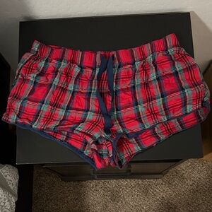 Victoria's Secret Red Plaid Lounge Shorts with Navy Accent